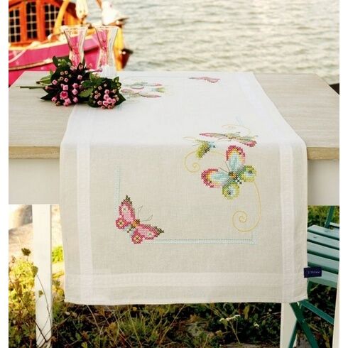 Butterflies Stamped Cross Stitch Table Runner Kit